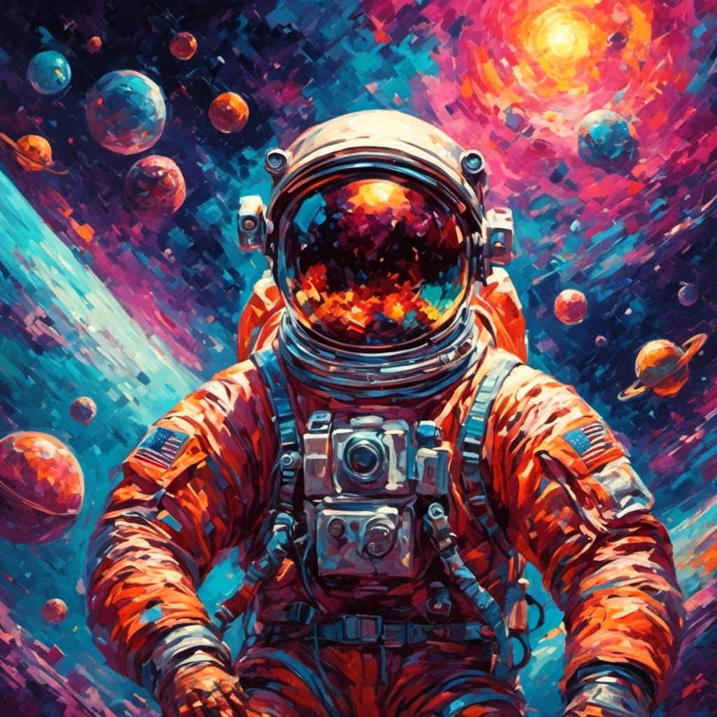 Trippy Astronaut in Galactic Neon Dreamscape