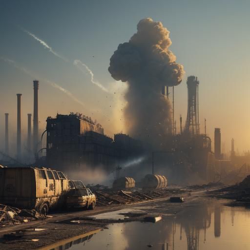 Excavator Demolishing Building: Industrial Concept Art