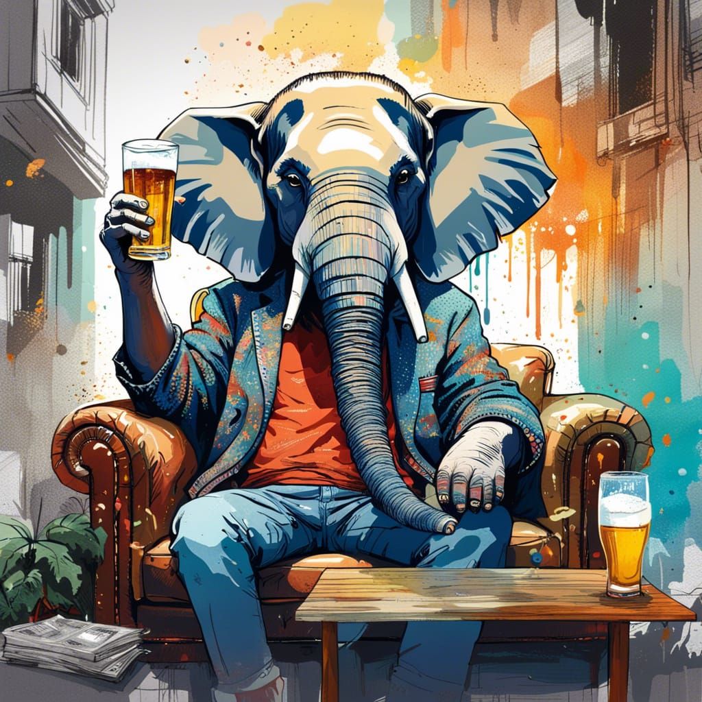 Elephant in Sunglasses Watching TV, Fun Art