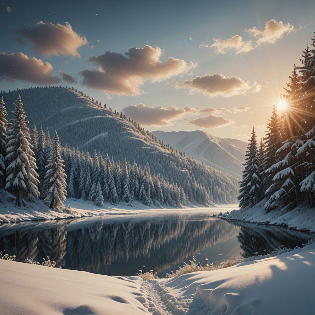 Surreal Winter Tapestry in Vibrant Colors and Soft Focus