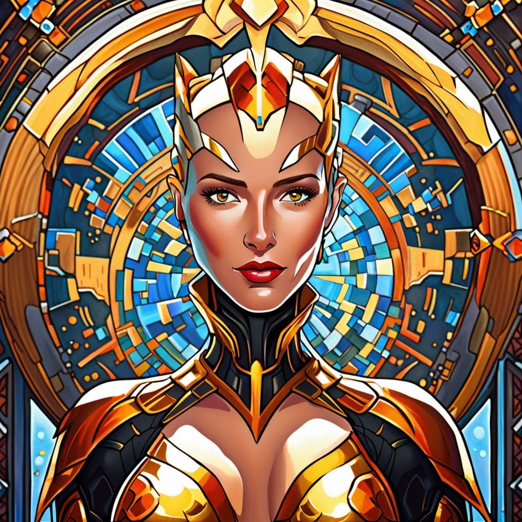 Buzzcut Mecha Woman with Día De Los Muertos Body Paint