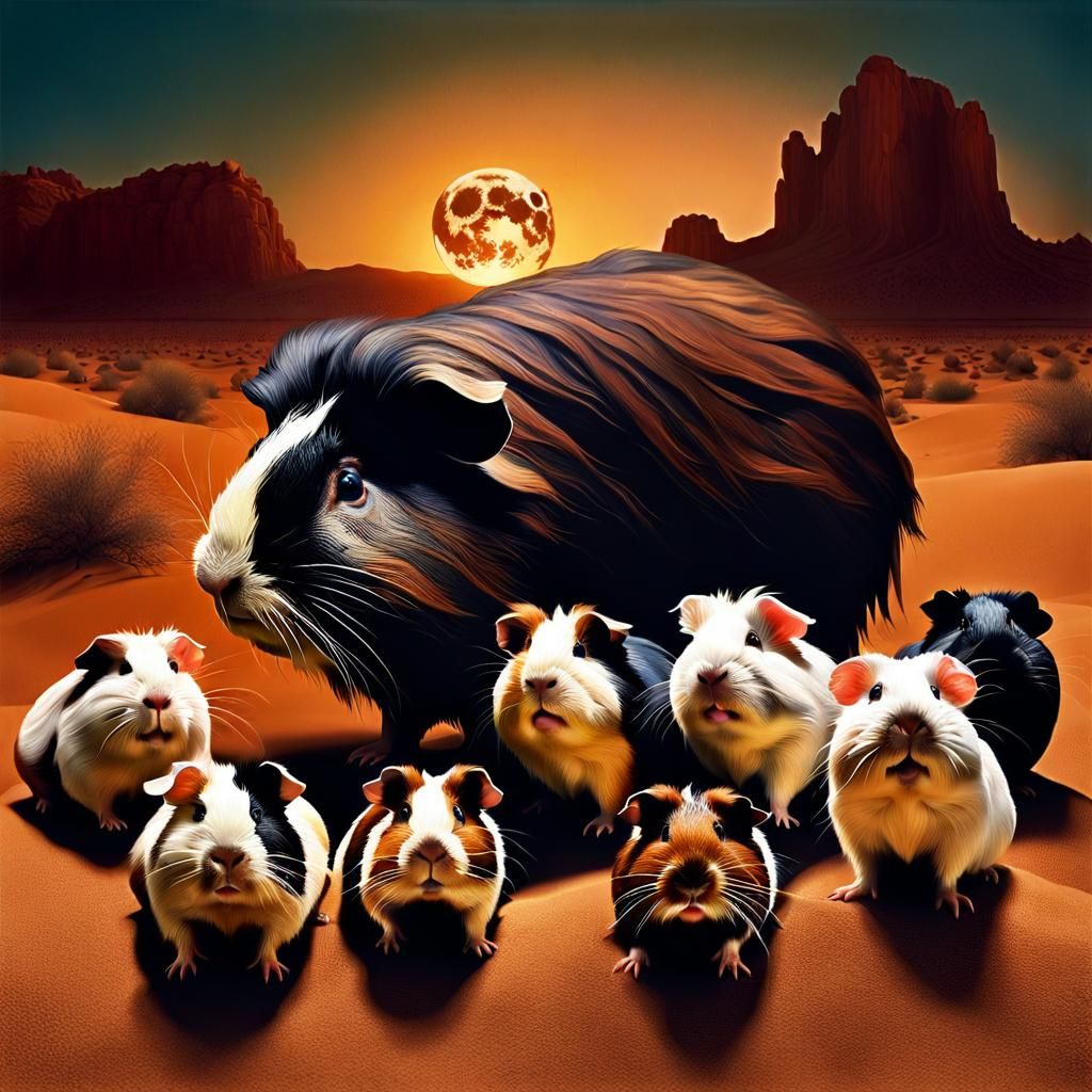 Fanged Guinea Pigs Under Moonlit Sky