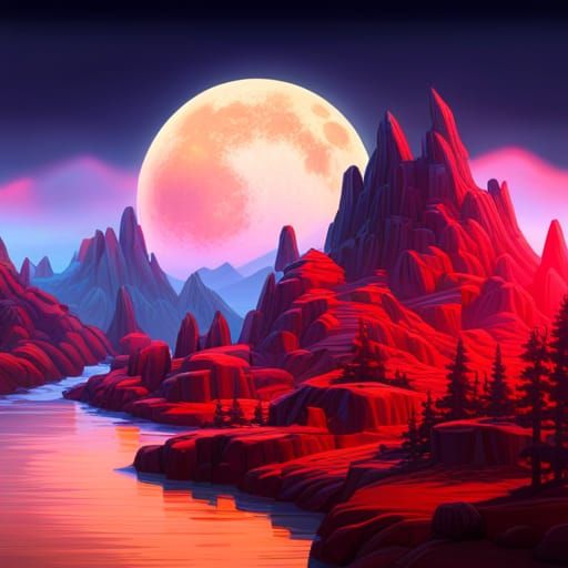 Fantastical Red Scenery in Detailed Matte Painting