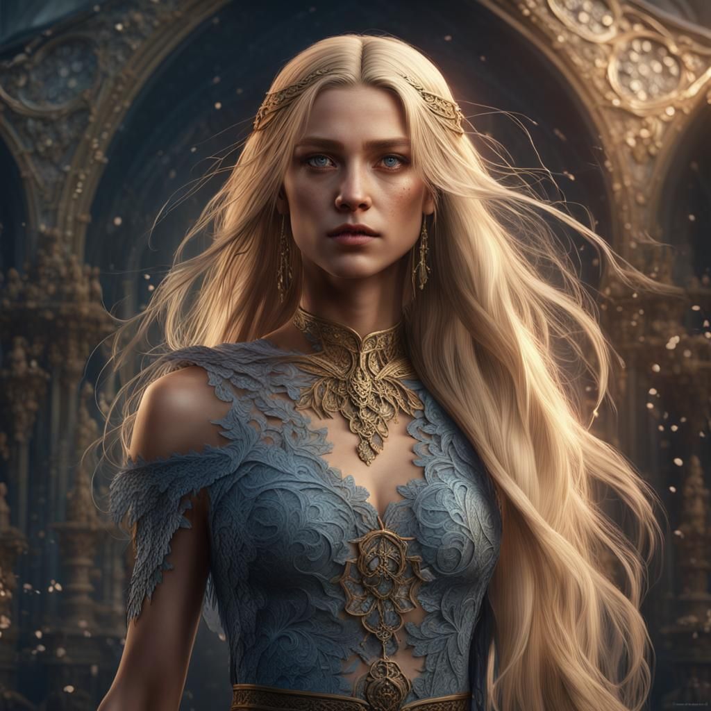 Beautiful Blonde Woman in Detailed Photorealistic Rendering