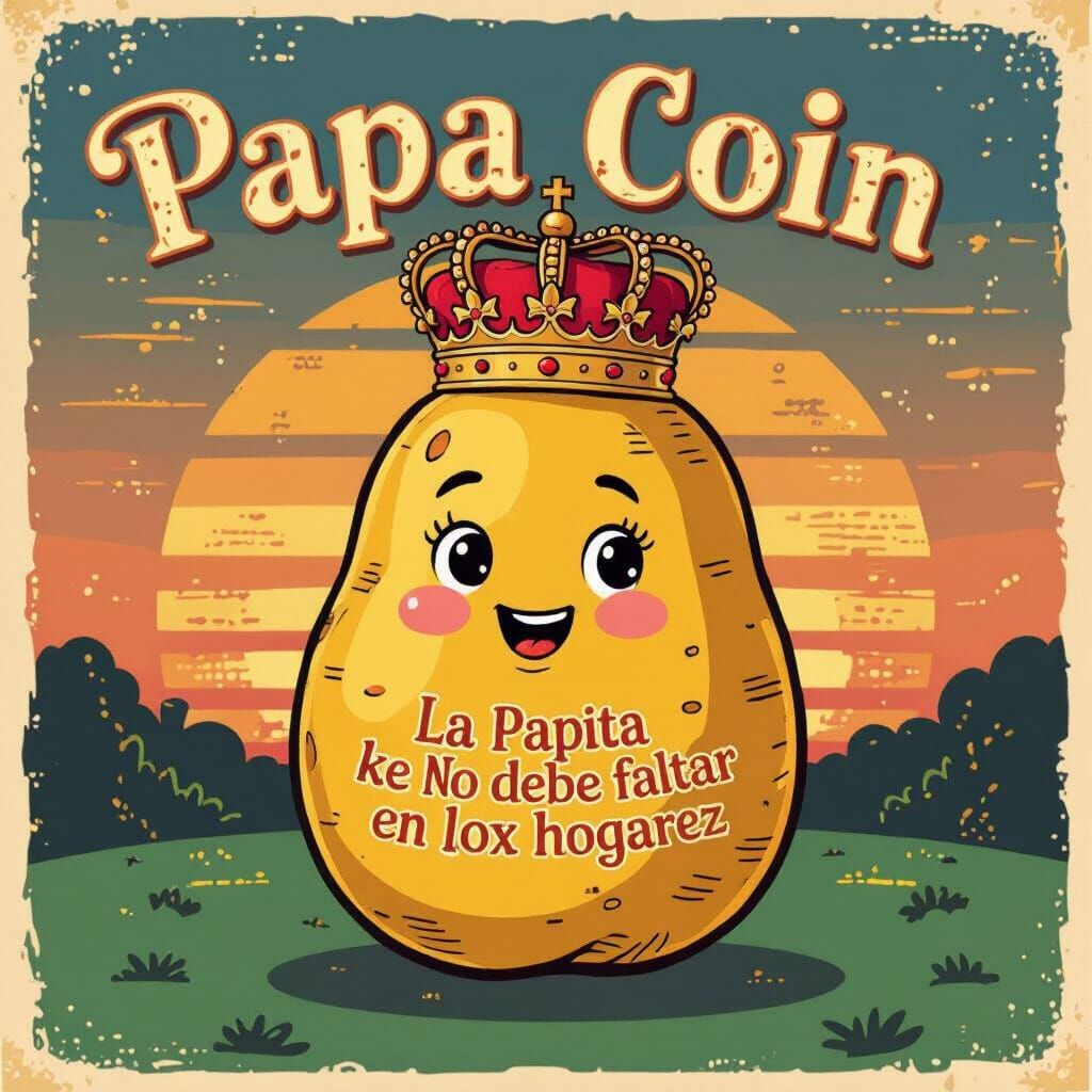 Golden Potato King Papacoin in Folk Art Style