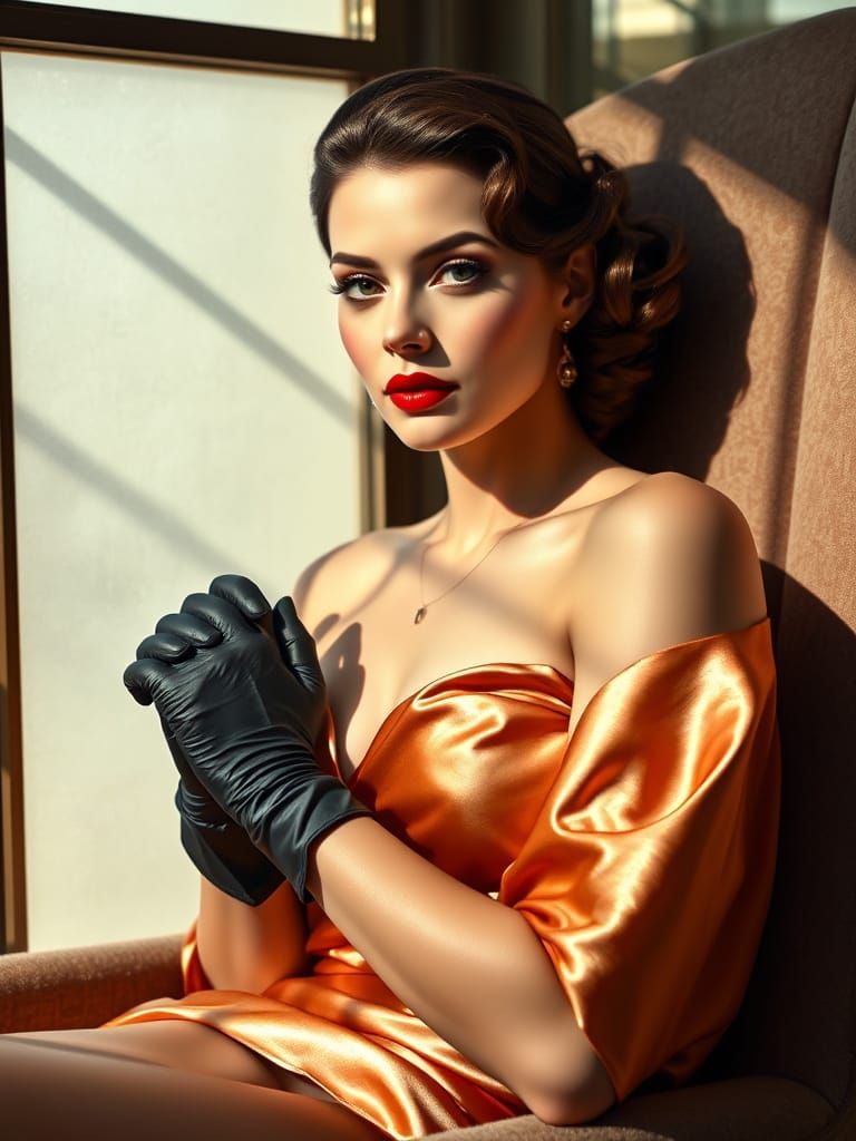 Art Deco Portrait of Elegant Woman in Velvet Chair