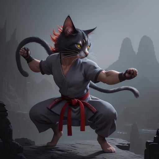 Karate Cat in Detailed Matte Painting