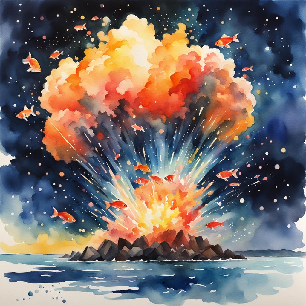 Impressionist Watercolor Explosion of Fish