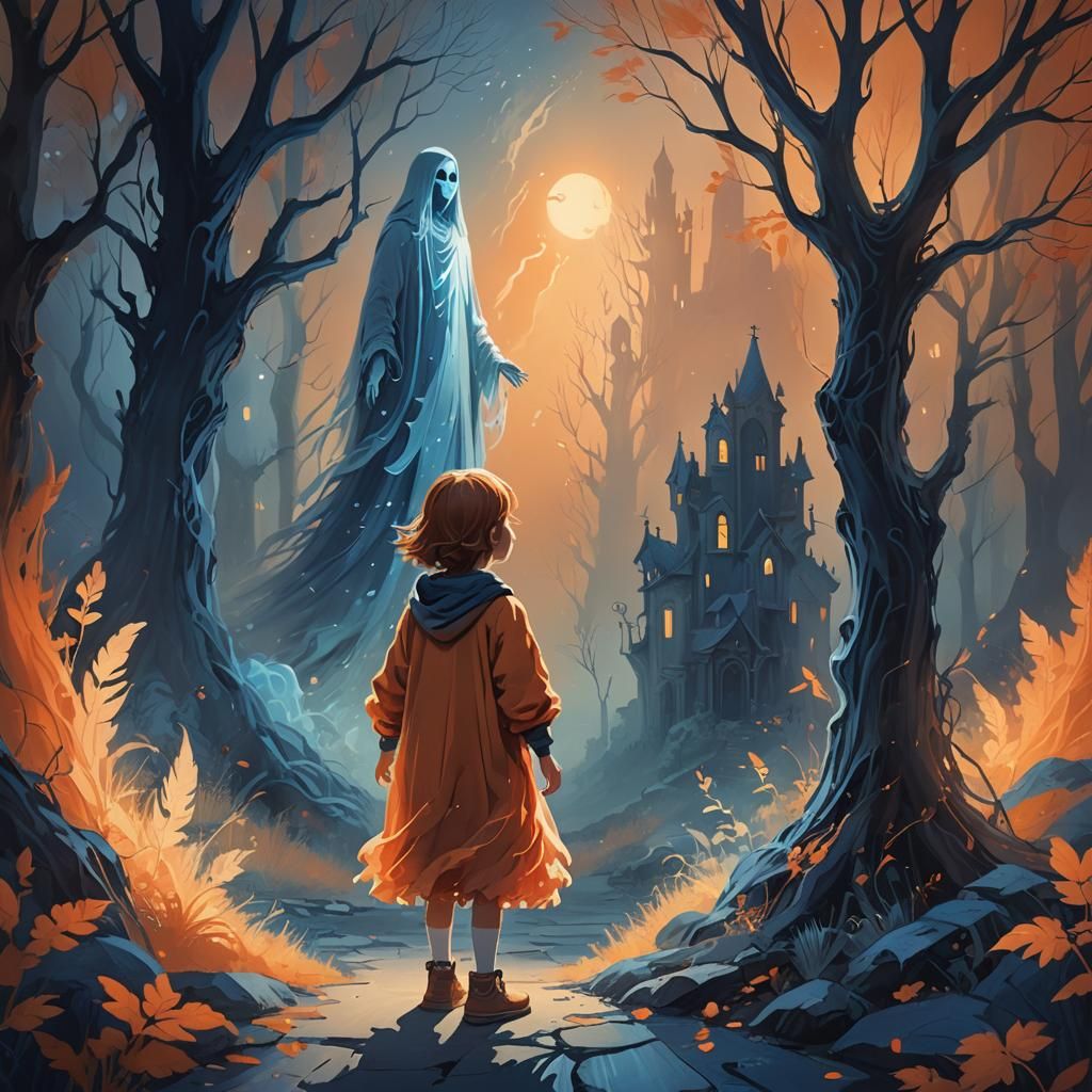 Ethereal Child Sees Ghostly Figure: Concept Art