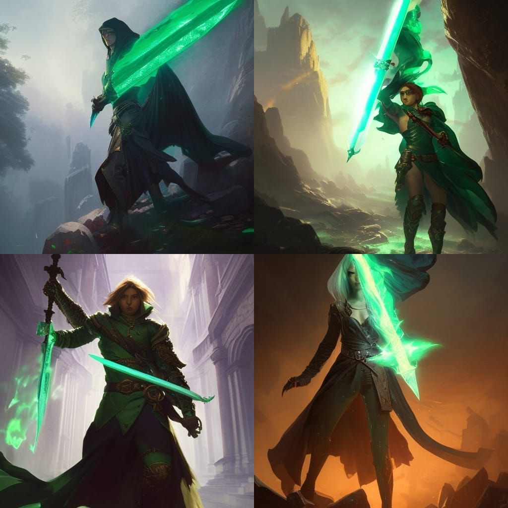 Mage with Emerald Sword: Dark Fantasy Art