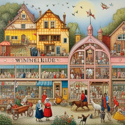 Detailed Wimmelbild Scene in Children's Illustration Style