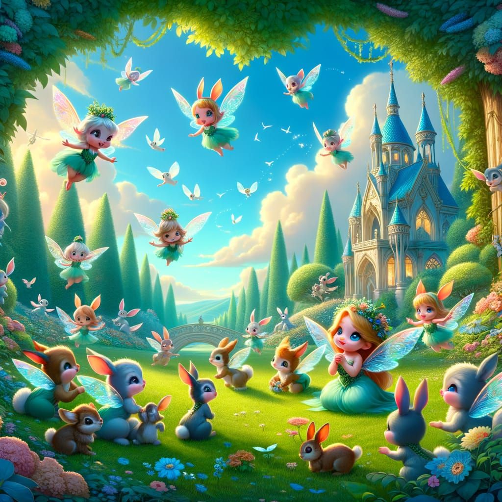 Ethereal Fairyland Garden with Magical Creatures