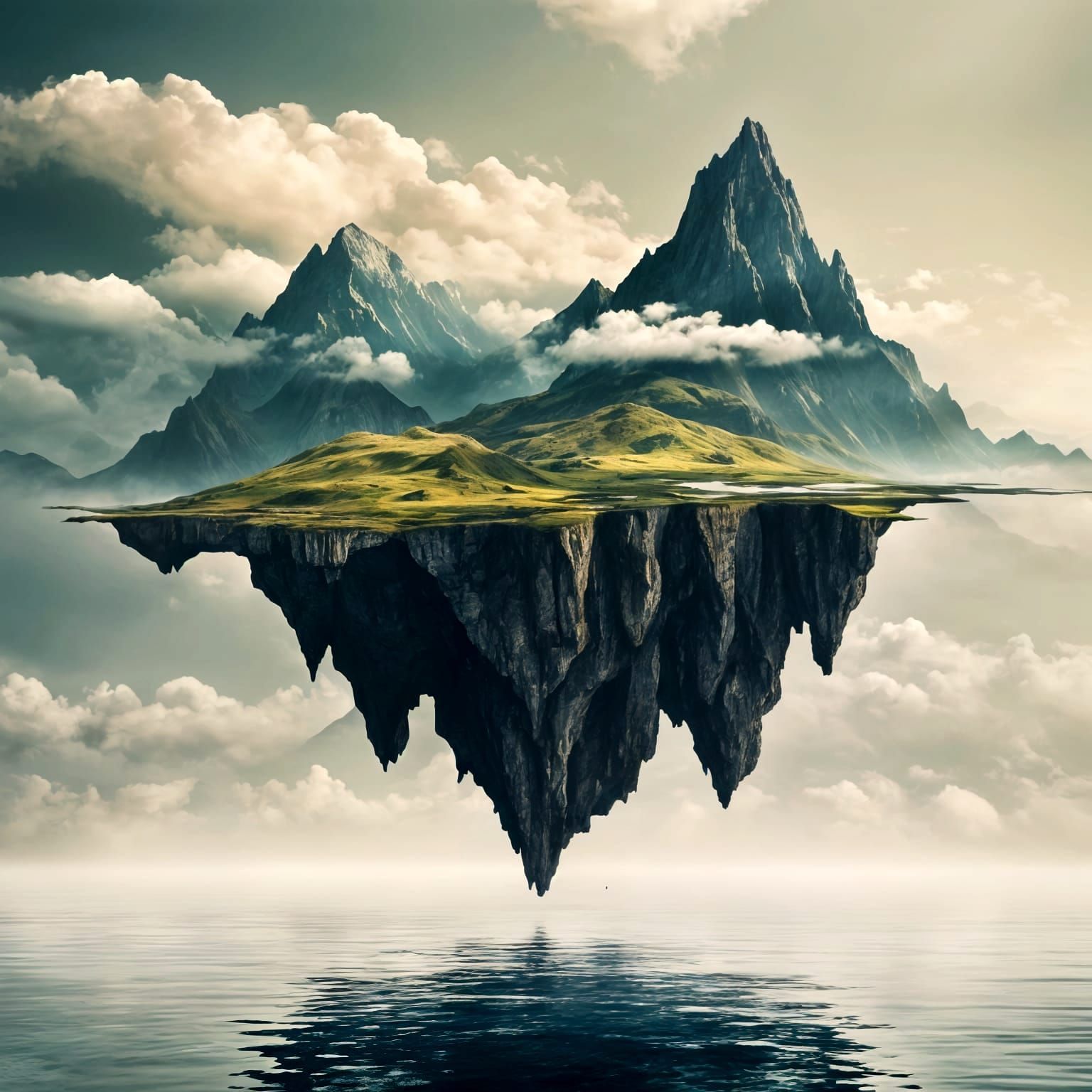 Ethereal Mountains Float Above Serene Ocean