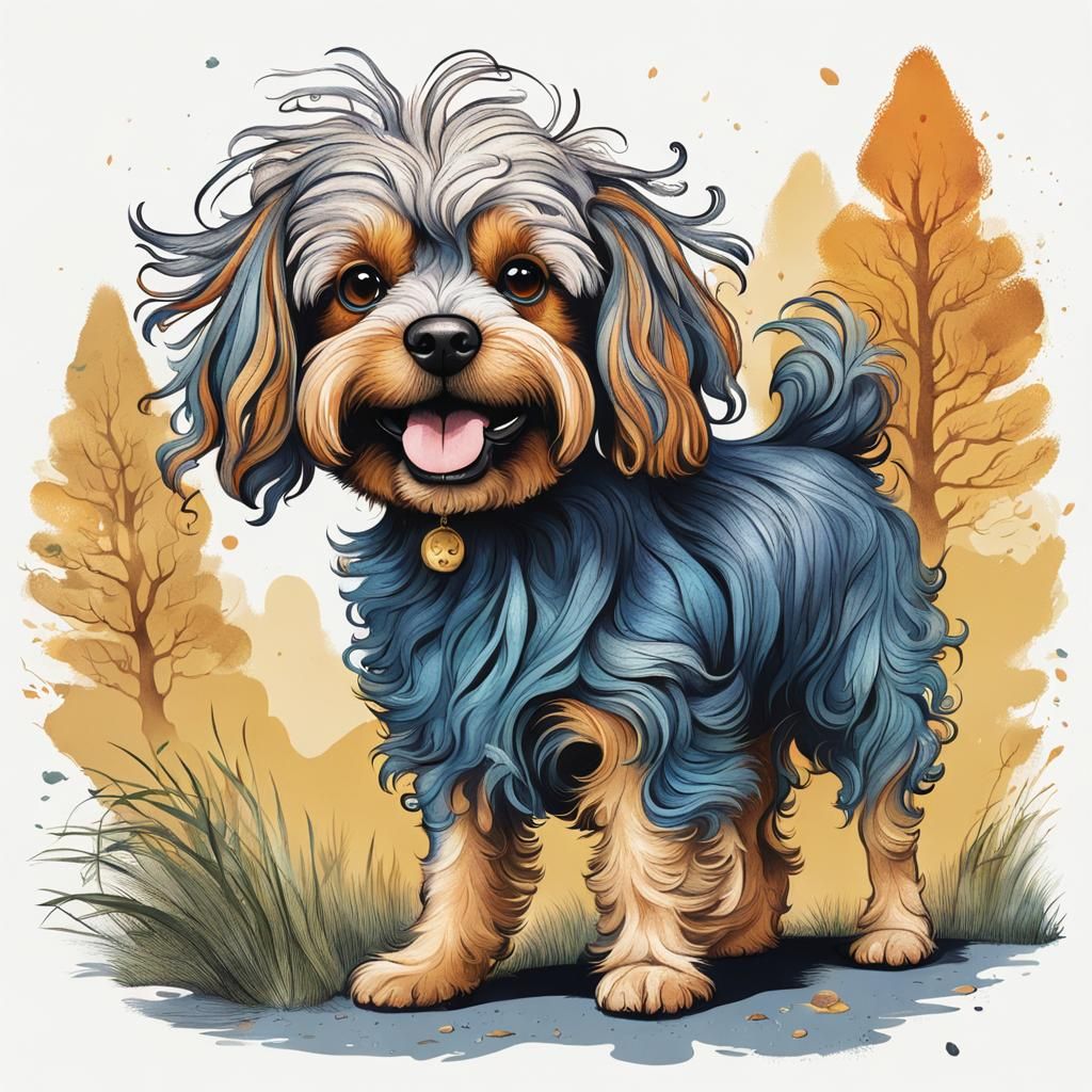 Whimsical Dog Portrait in Children's Book Style