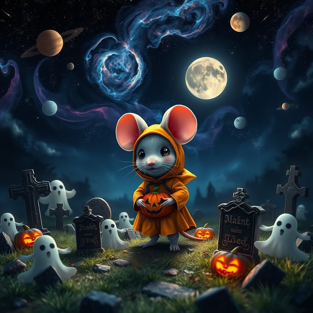Chibi Mouse Halloween in Graveyard Photograph