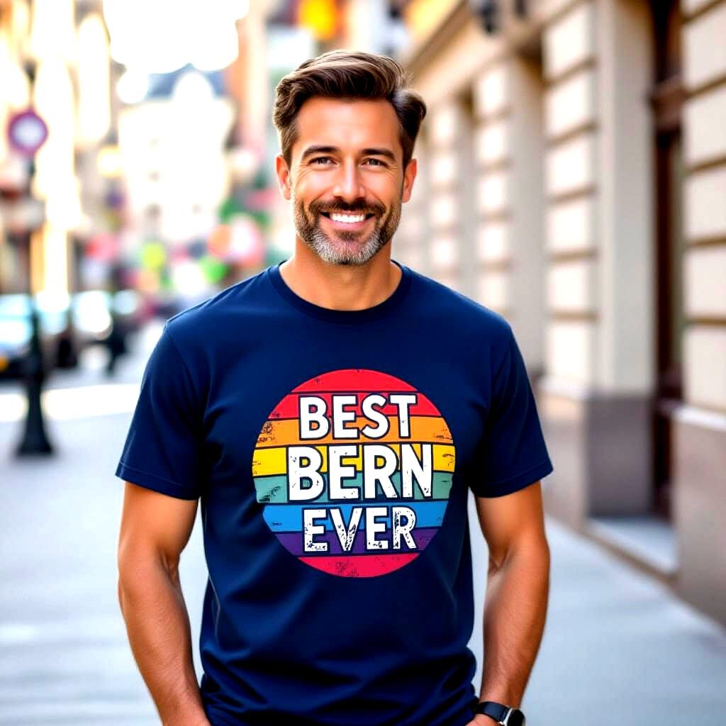 Hyperrealistic Portrait of Man with 'Best Bern Ever' Tee