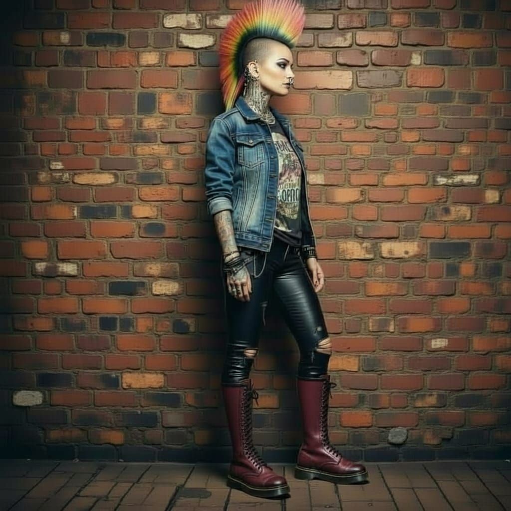 Aggressive Punk Girl with Mohawk in Leather Pants