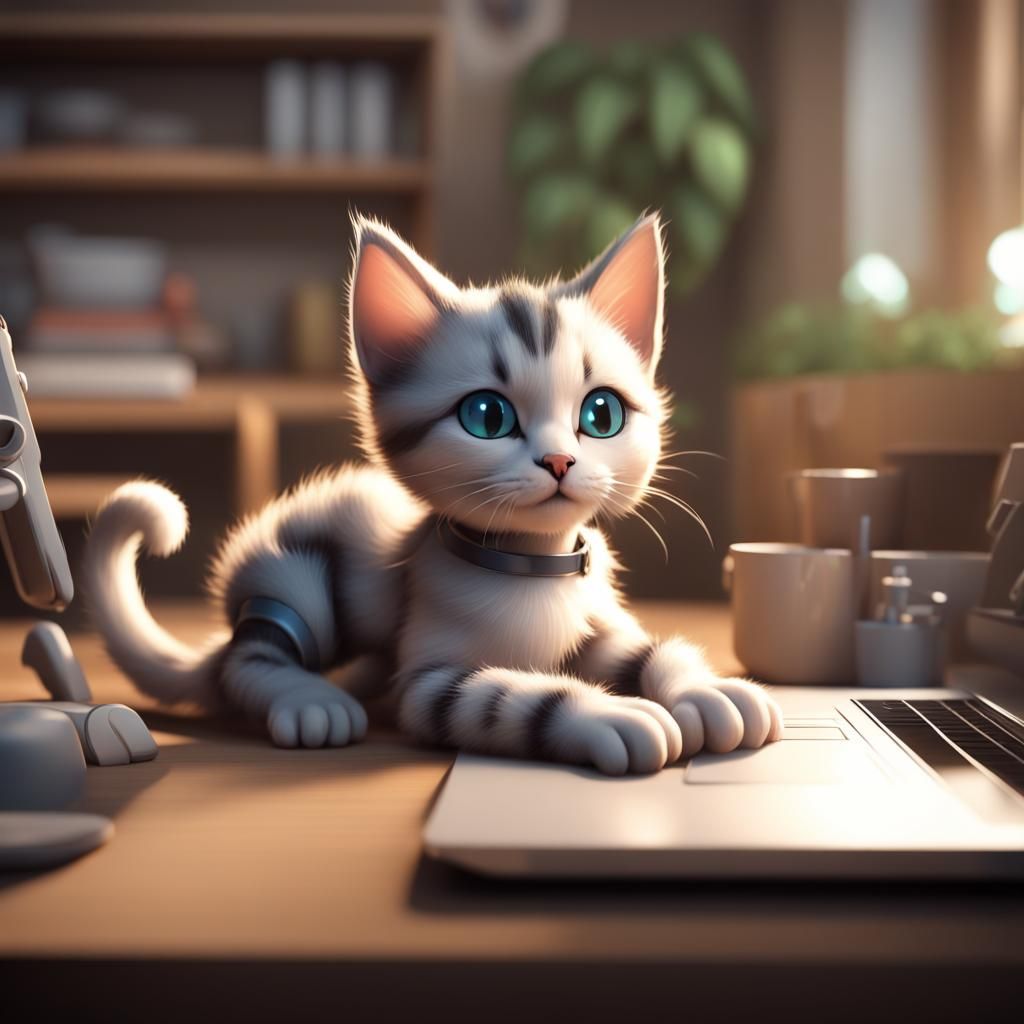 Tech-Savvy Kittens Revolutionize Communication: 3D Art