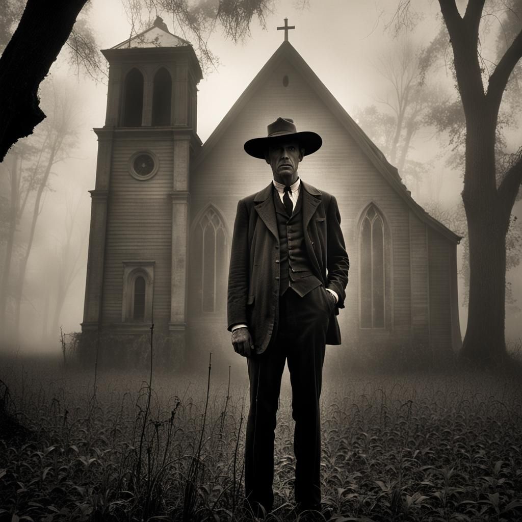 Eerie Southern Gothic Man in Foggy Bayou