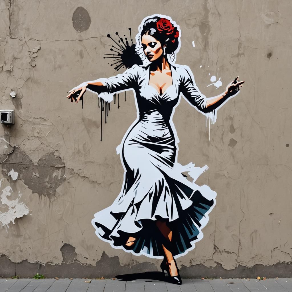 Flamenco Dancer in Urban Street Art, Acrylic Painting
