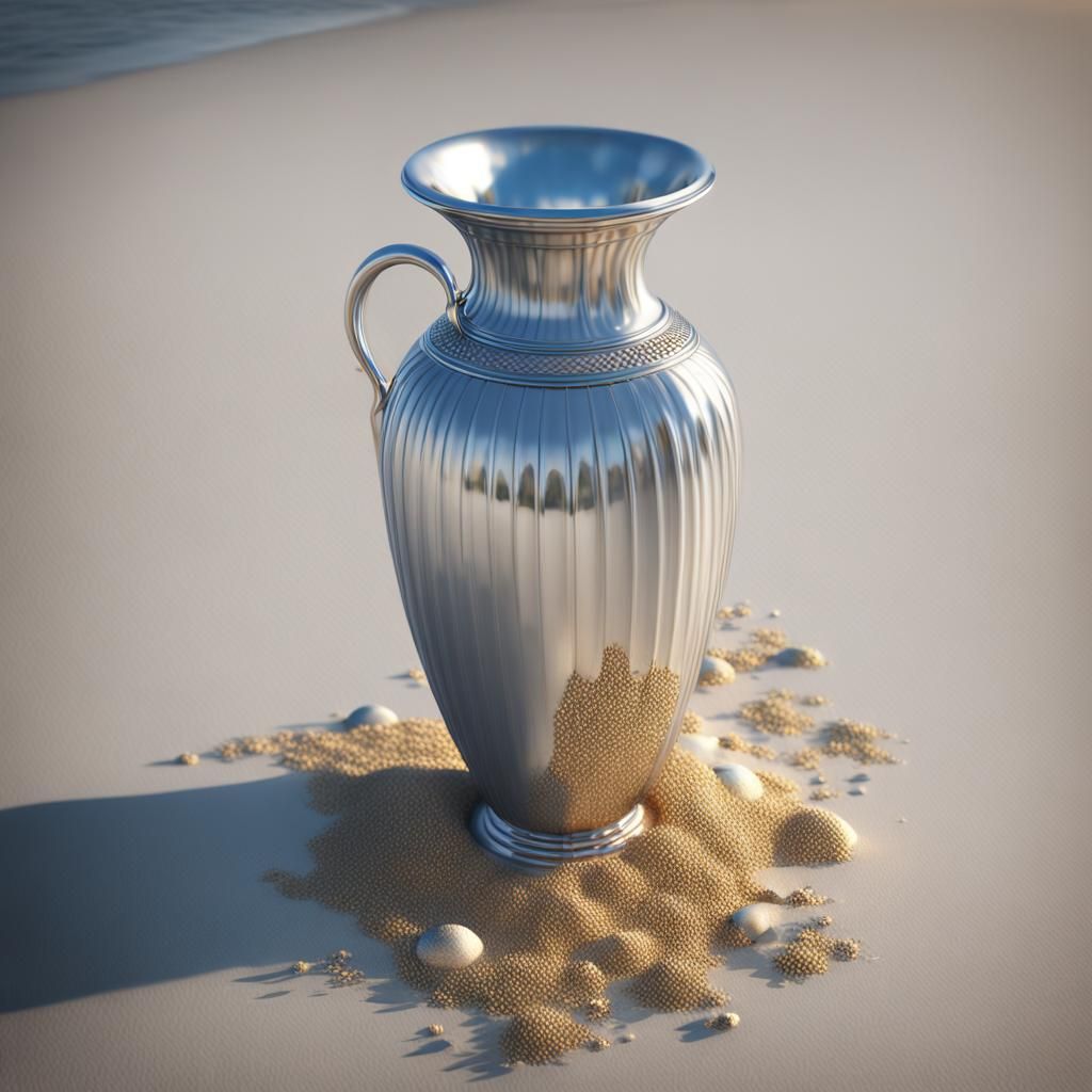 Silver Vase on Beach with Cinematic Lighting