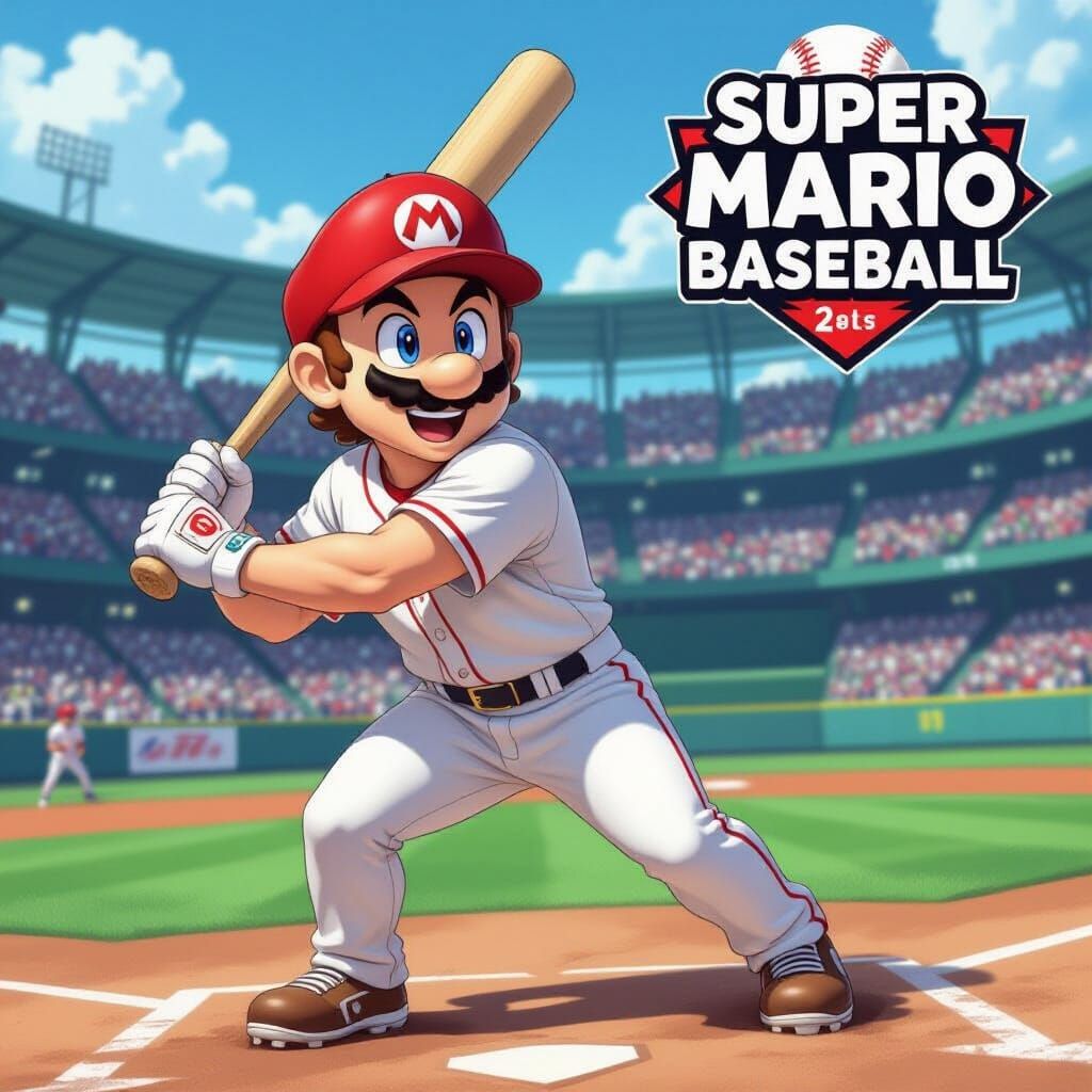 Hyperrealistic Super Mario Baseball in Anime Style