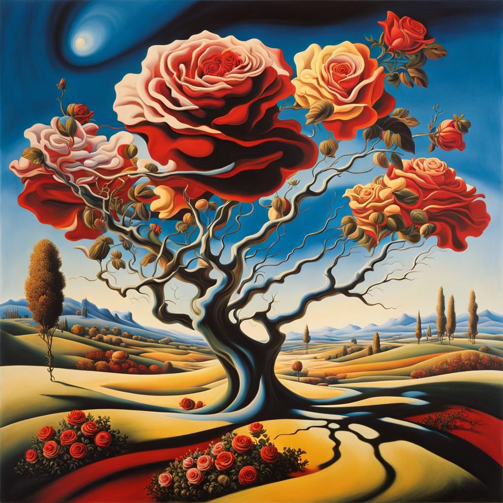 Surreal Landscape with Elastic Flora and Vortex, Dali-esque