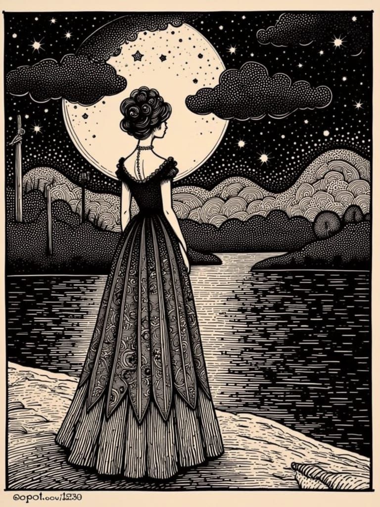 Queen of Hearts in Edward Gorey Crosshatch Style