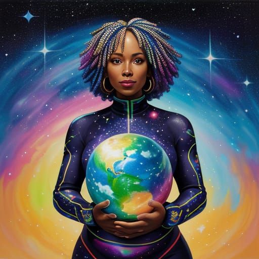 Pregnant Woman in Space with Earth, Graffiti Art