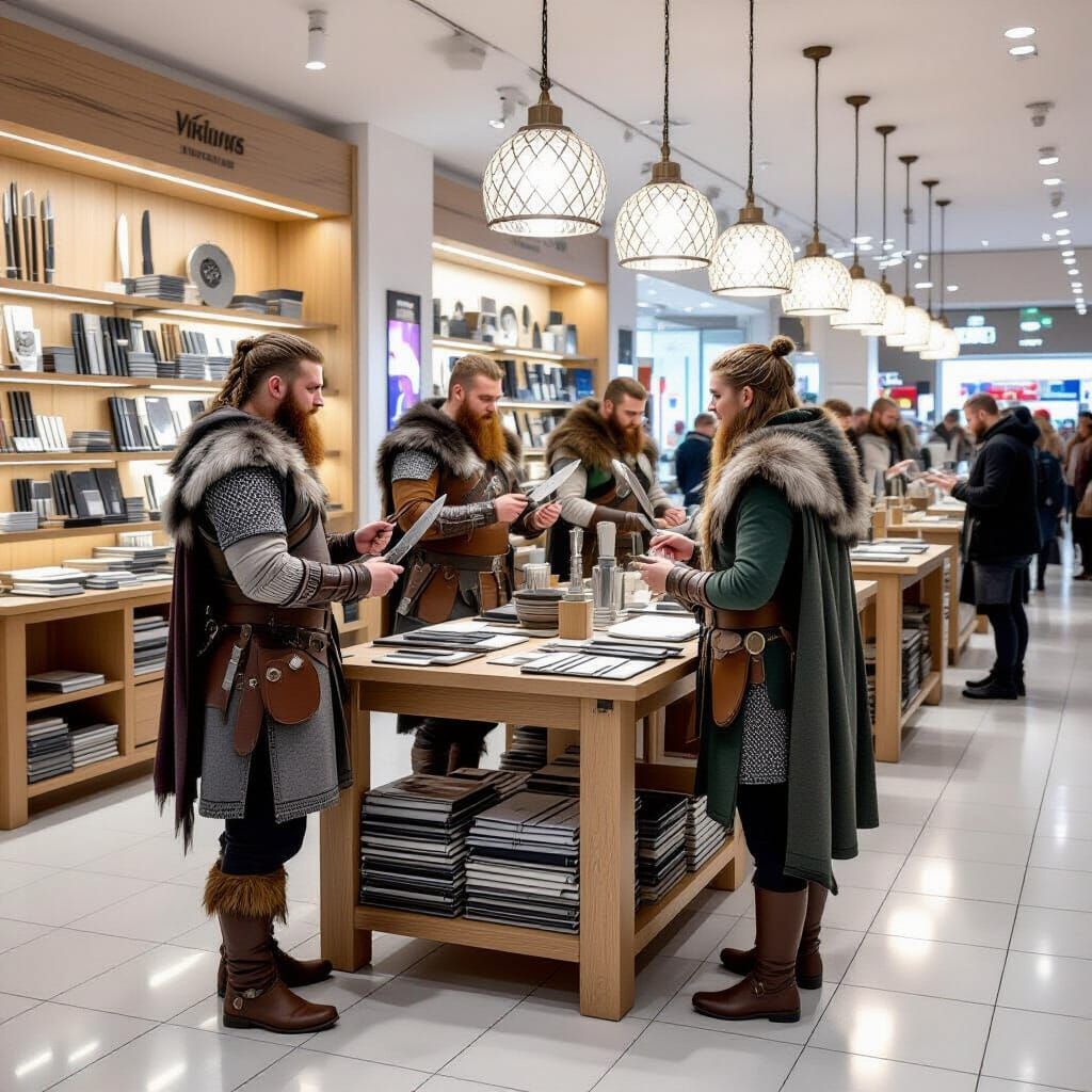 Vikings Explore Modern Cutlery Shop at the Mall