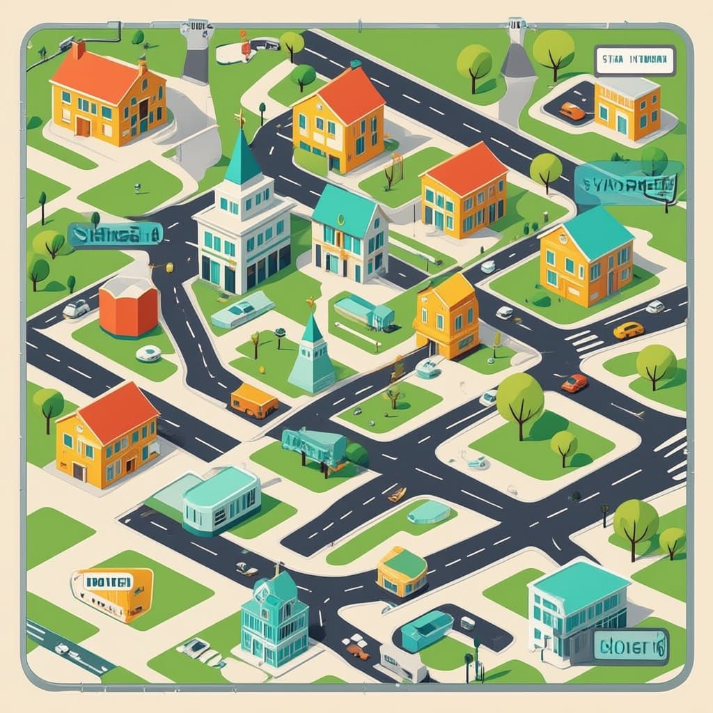 Simple Colorful City Map for English Learners