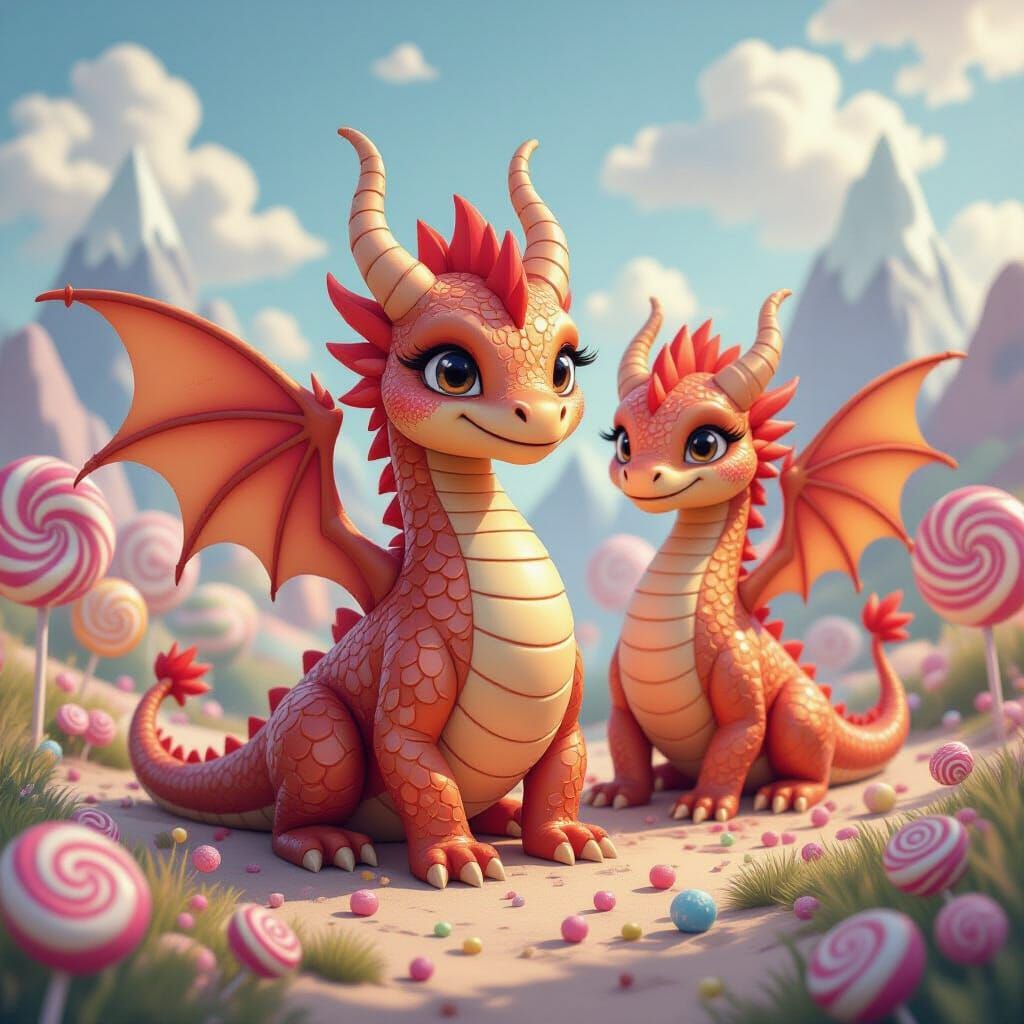 Whimsical Candy Dragons in Candyland Style