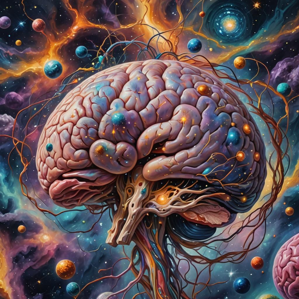 Cosmic Surrealism: Brain Floating in Space