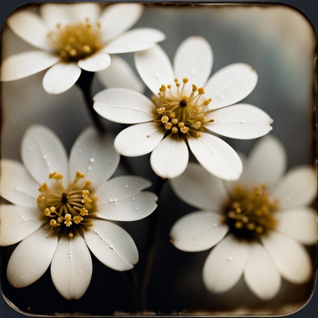 Delicate Tiny Flowers in Tintype Style