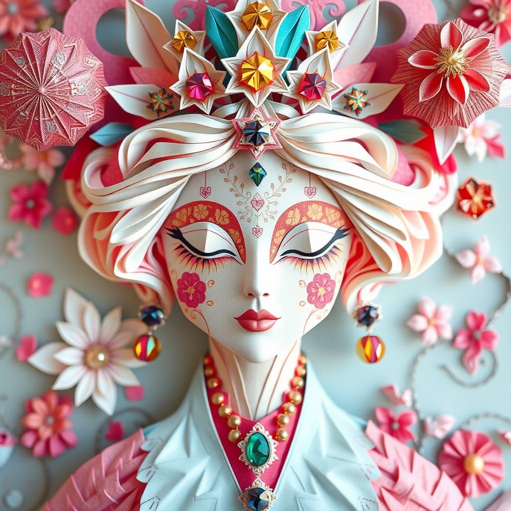 Origami Princess with Gems and Paper Ornaments