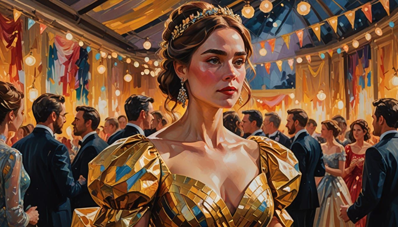 Woman in Super Dress: Gouache Impressionist Party