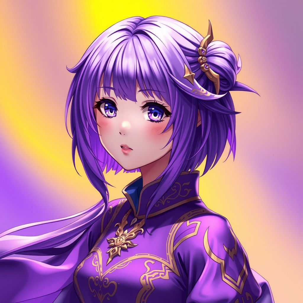 Purple Anime Girl with Golden Accents