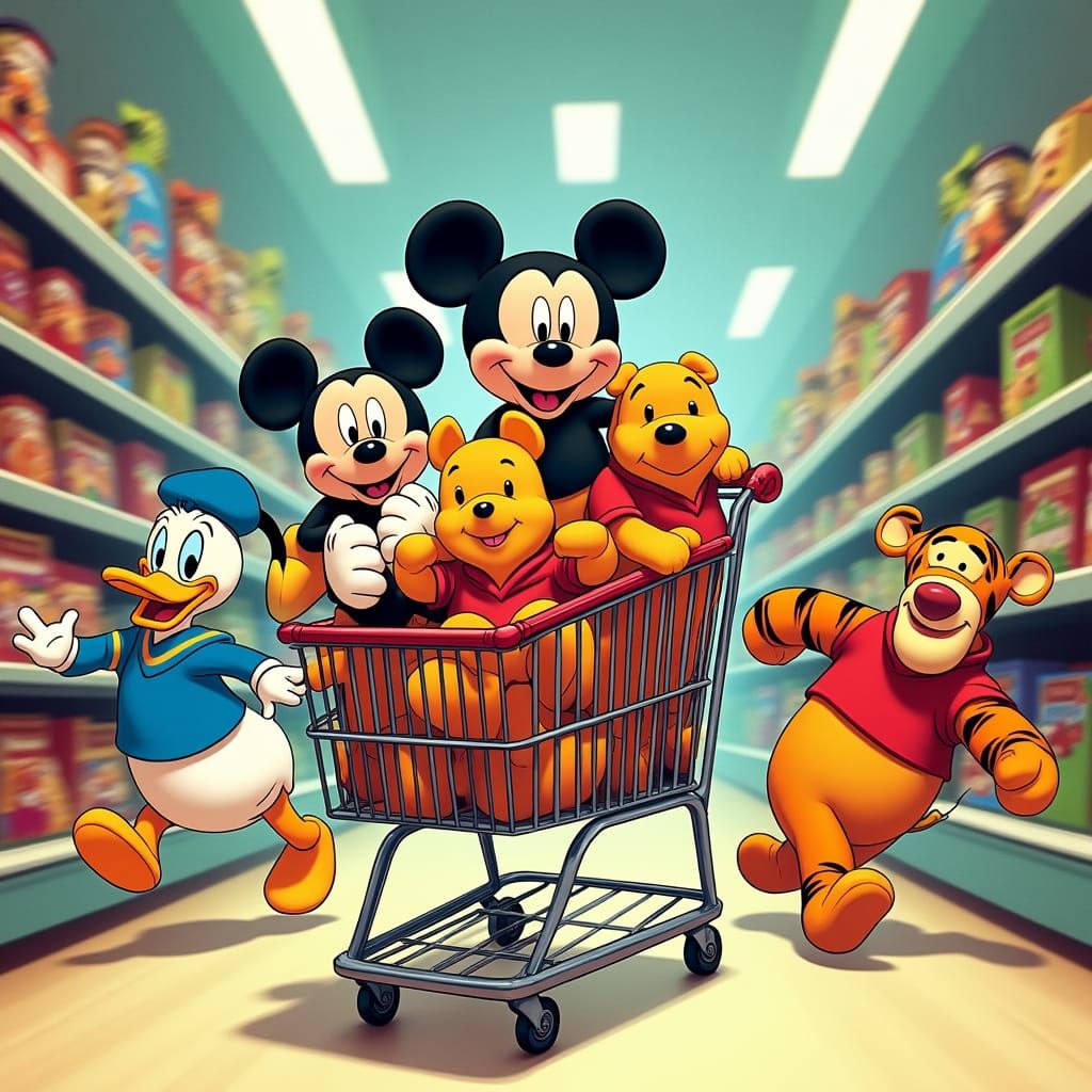 Disney Plush Toys Speed Shopping in Supermarket