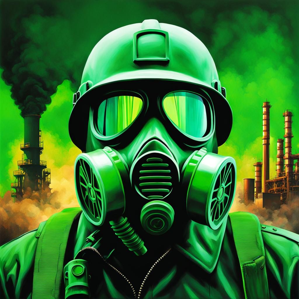 Sinister Gas Mask in Nuclear Factory, Graffiti Art