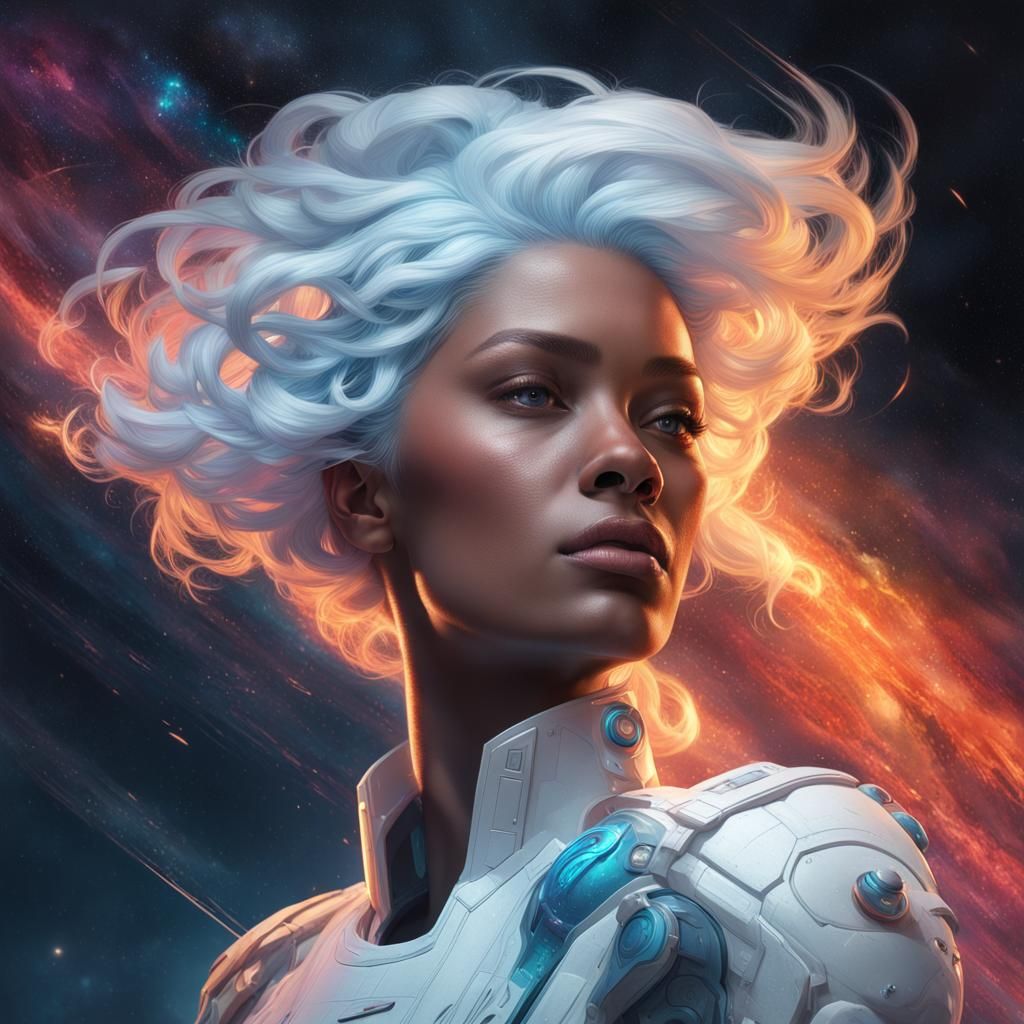 Nebula-Haired Woman Portrait in Detailed Concept Art