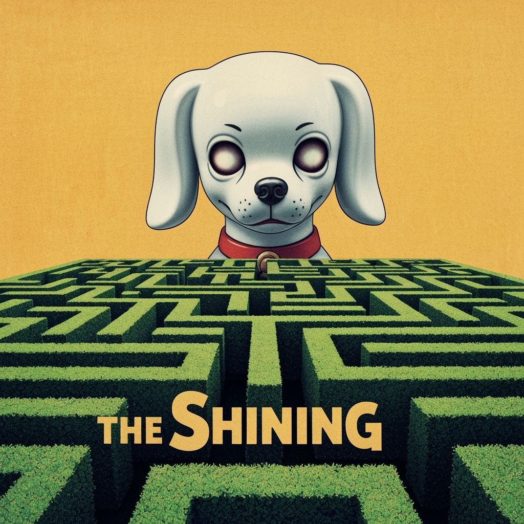 Surreal Ukiyo-e 'The Shining' Poster with Porcelain Dog