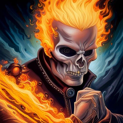 Fractal Flame Portrait of Ghost Rider in Comic Book Style