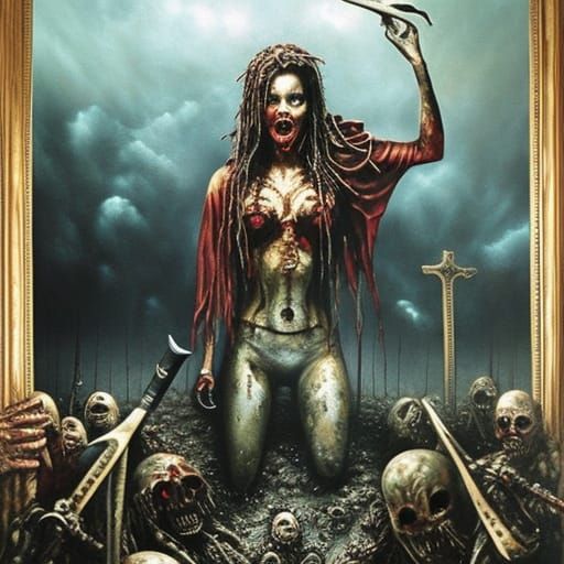 Zombiecore Devil Girl in Dystopian Wasteland