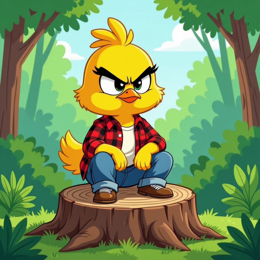 Grumpy Chick in Cartoon Animation Style
