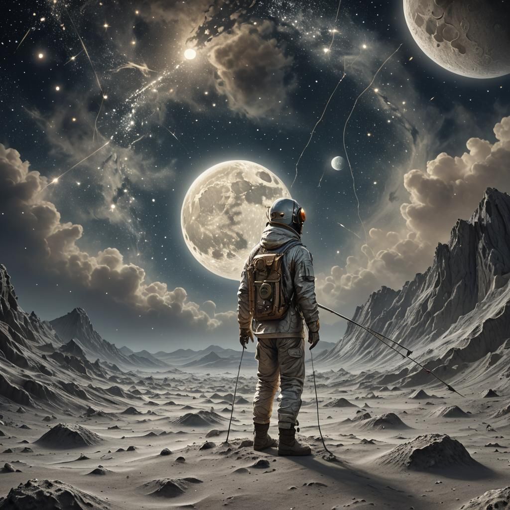 Man in the Moon Fishes for Stars in Dreamy Moonscape