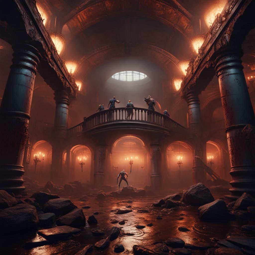 Detailed Underground Fight Club Concept Art