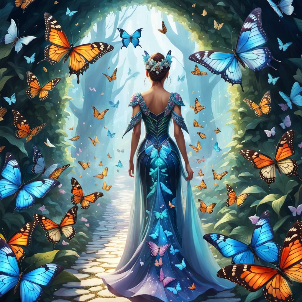 Butterfly Queen on Crystal Path in Ethereal Style
