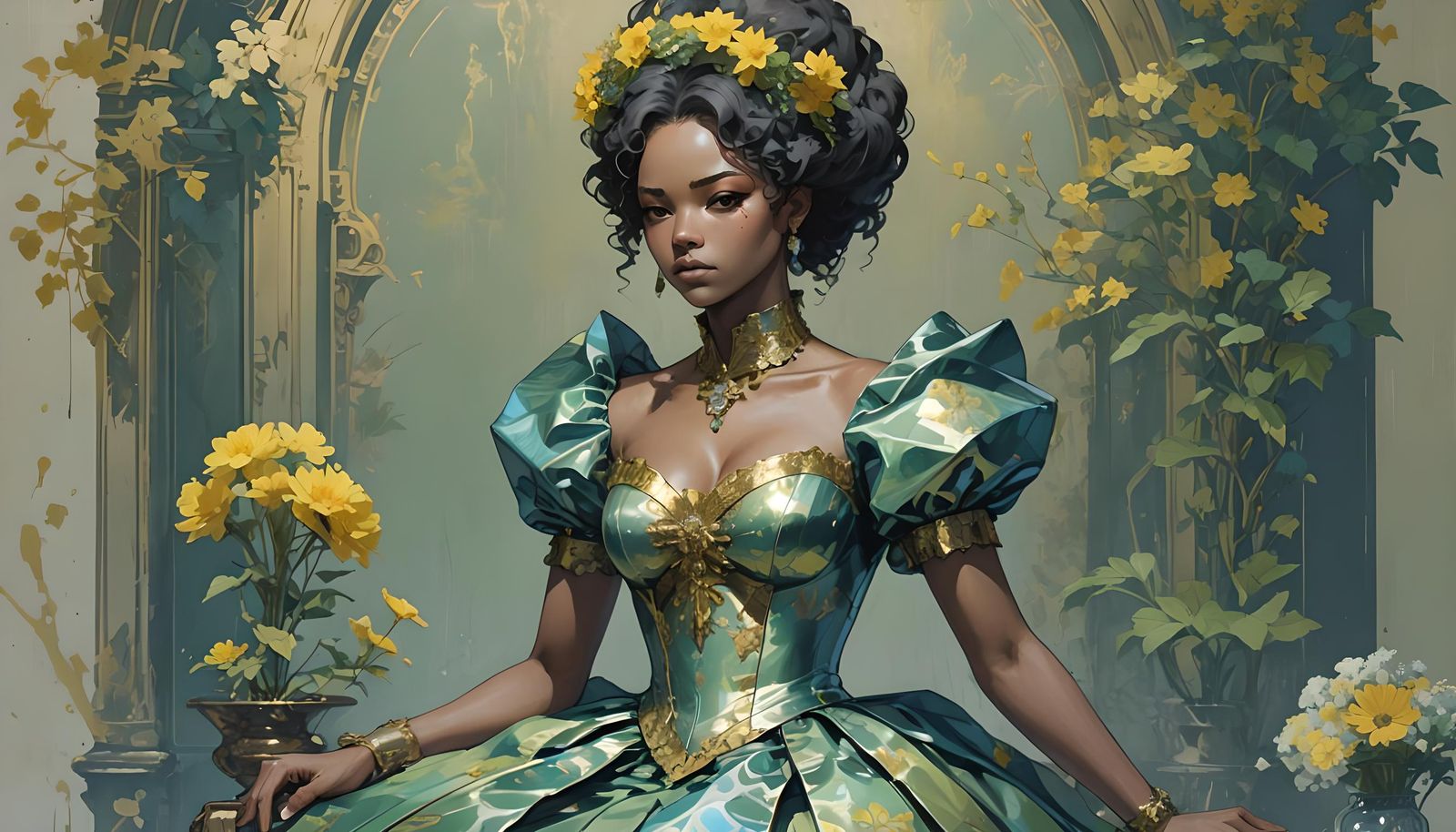 Victorian Queen with Afro: Anime Style Portrait