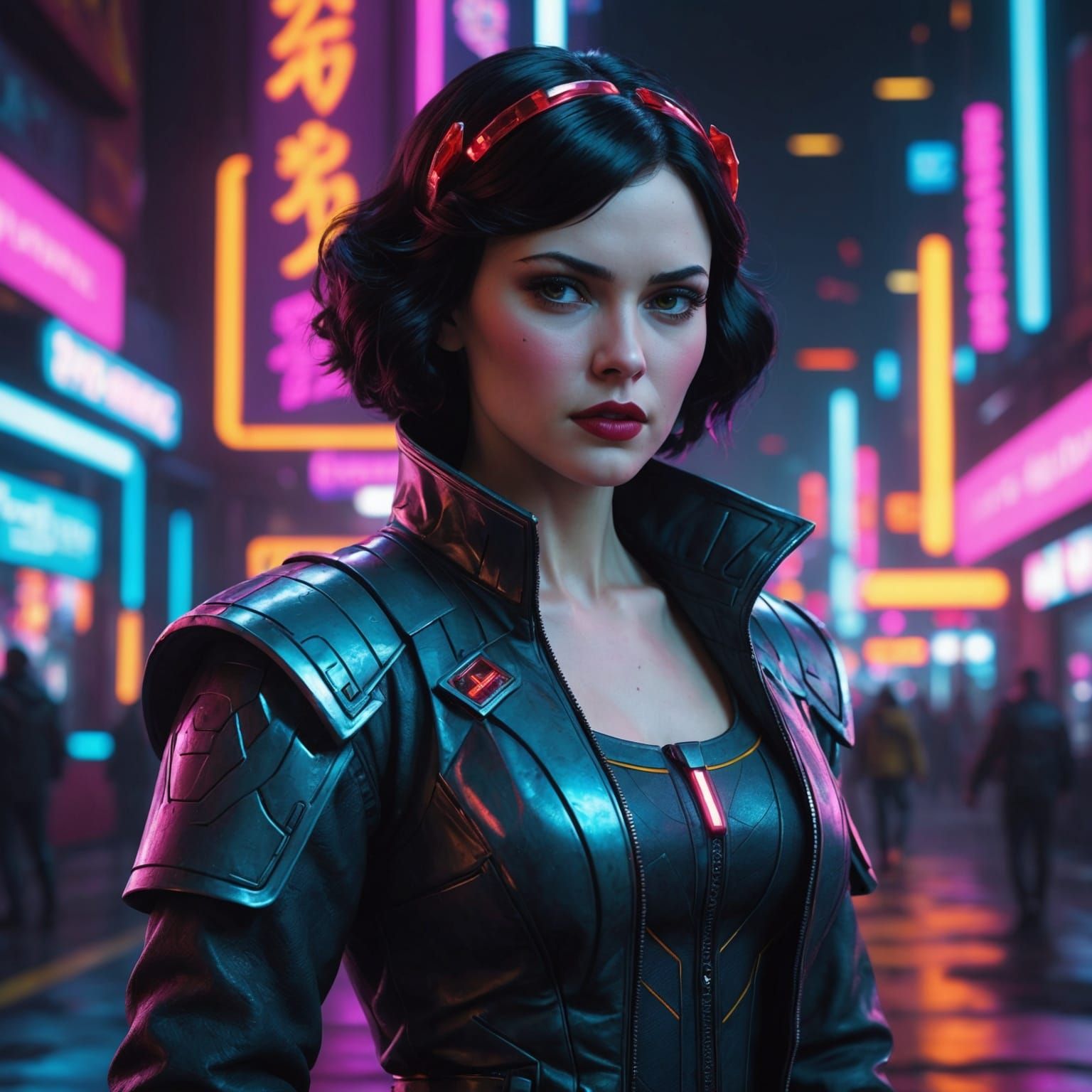 Cyberpunk Snow White with Neon and Holograms