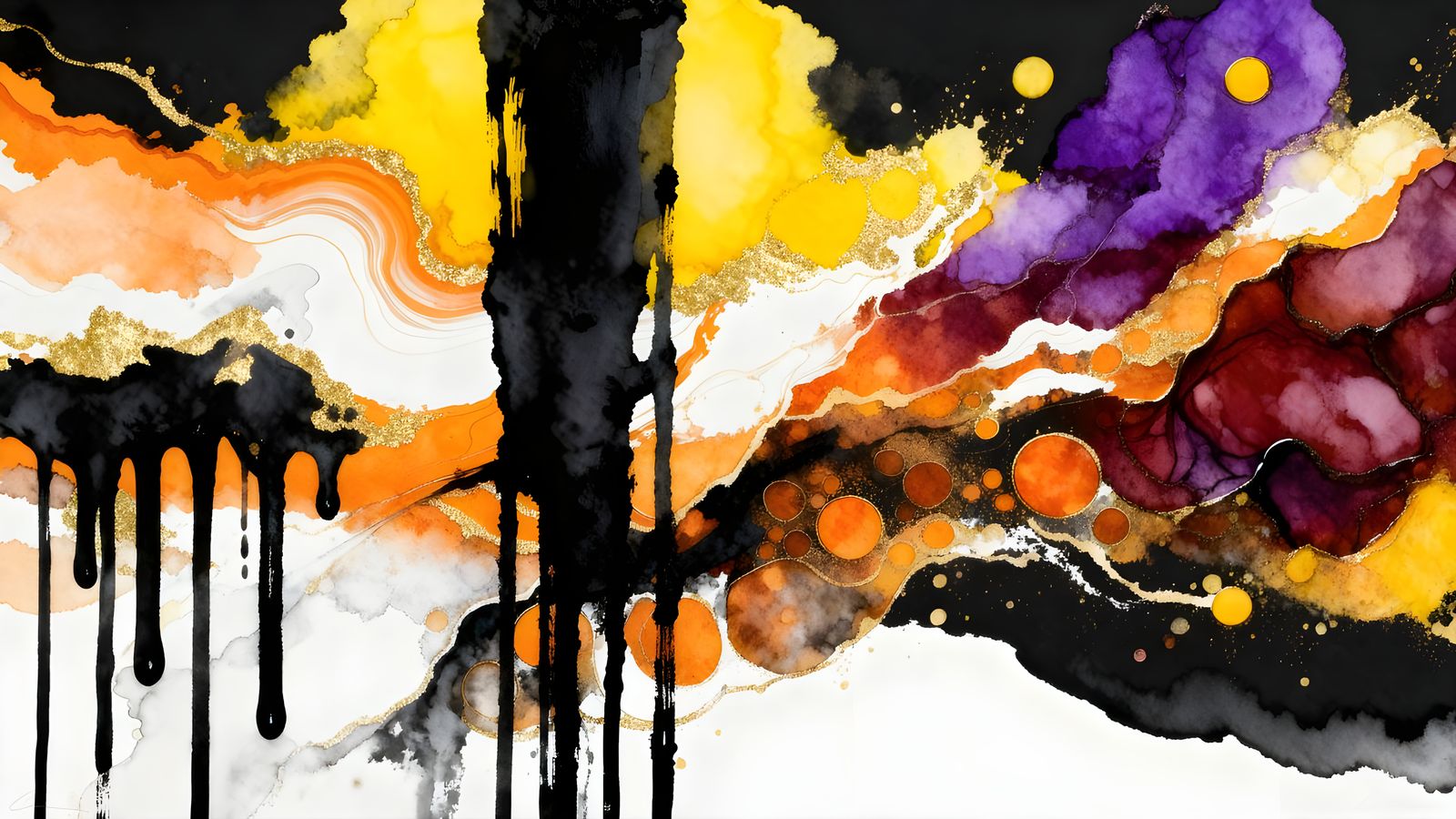 Abstract Alcohol Inks on Black Paper with Stratified Colors